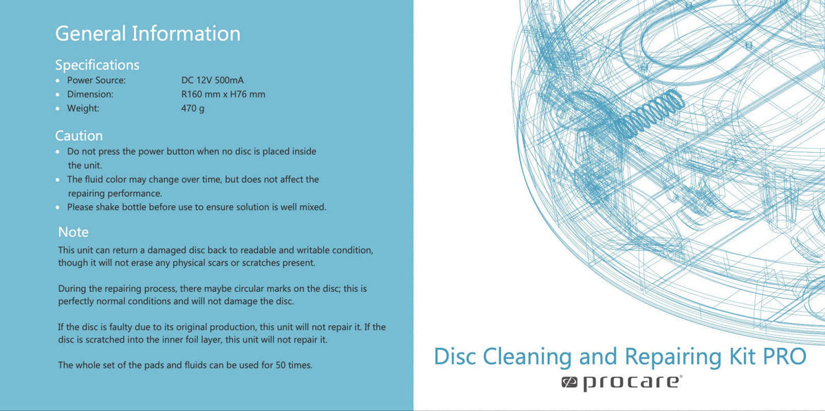 JAMNOLA ProcareSelect Disc Cleaning and Repairing Kit PRO – back view and specifications