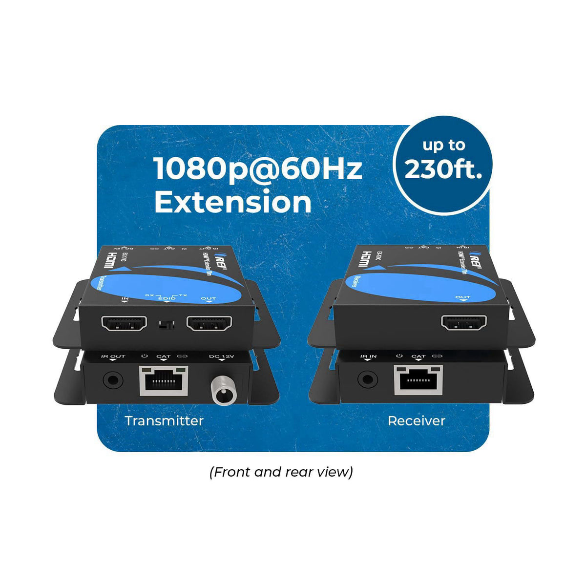 OREI HDMI Extender Over Cat5 165ft - 4K@30Hz with IR, Loop Out, EDID, PoC – close-up detail