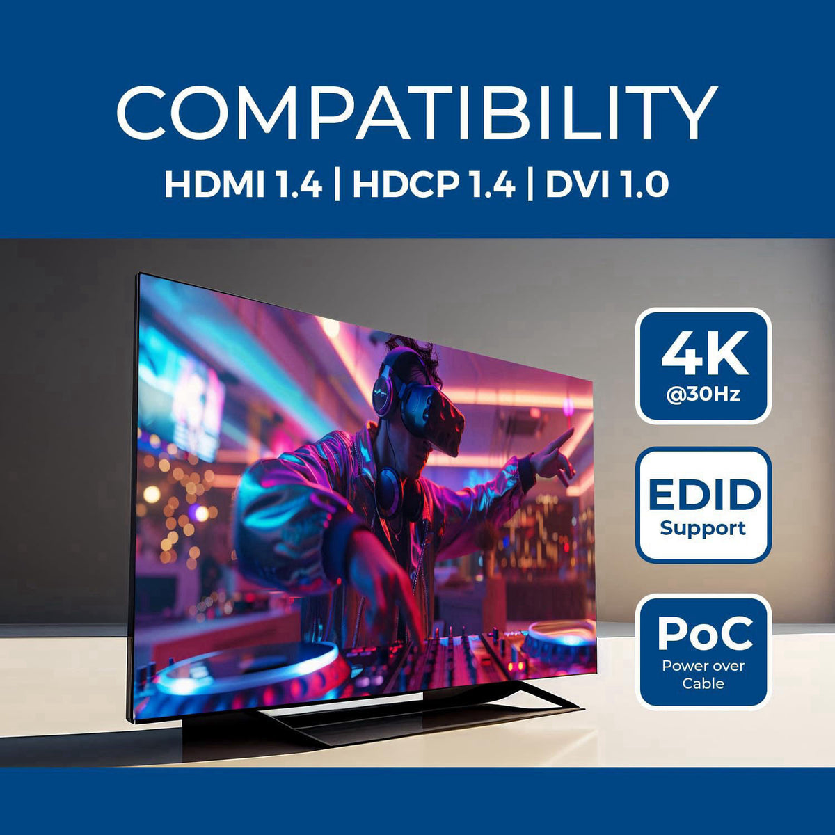 OREI HDMI Extender Over Cat5 165ft - 4K@30Hz with IR, Loop Out, EDID, PoC – full view