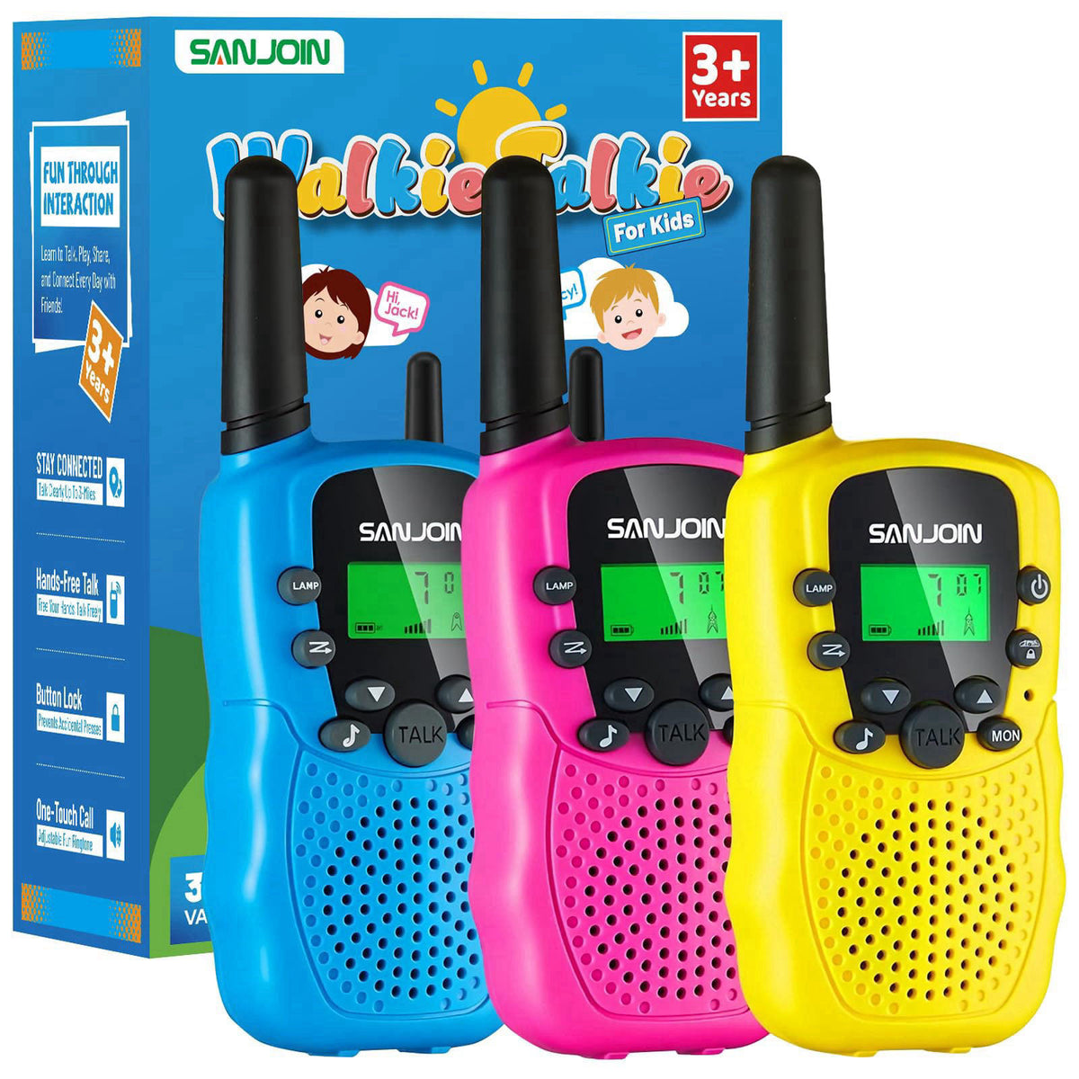 SANJOIN Walkie Talkies for Kids Games Outdoor Toys for 3-12 Year Old Boys Girls, 3 Miles Long Range Walkie Talkie to Cam