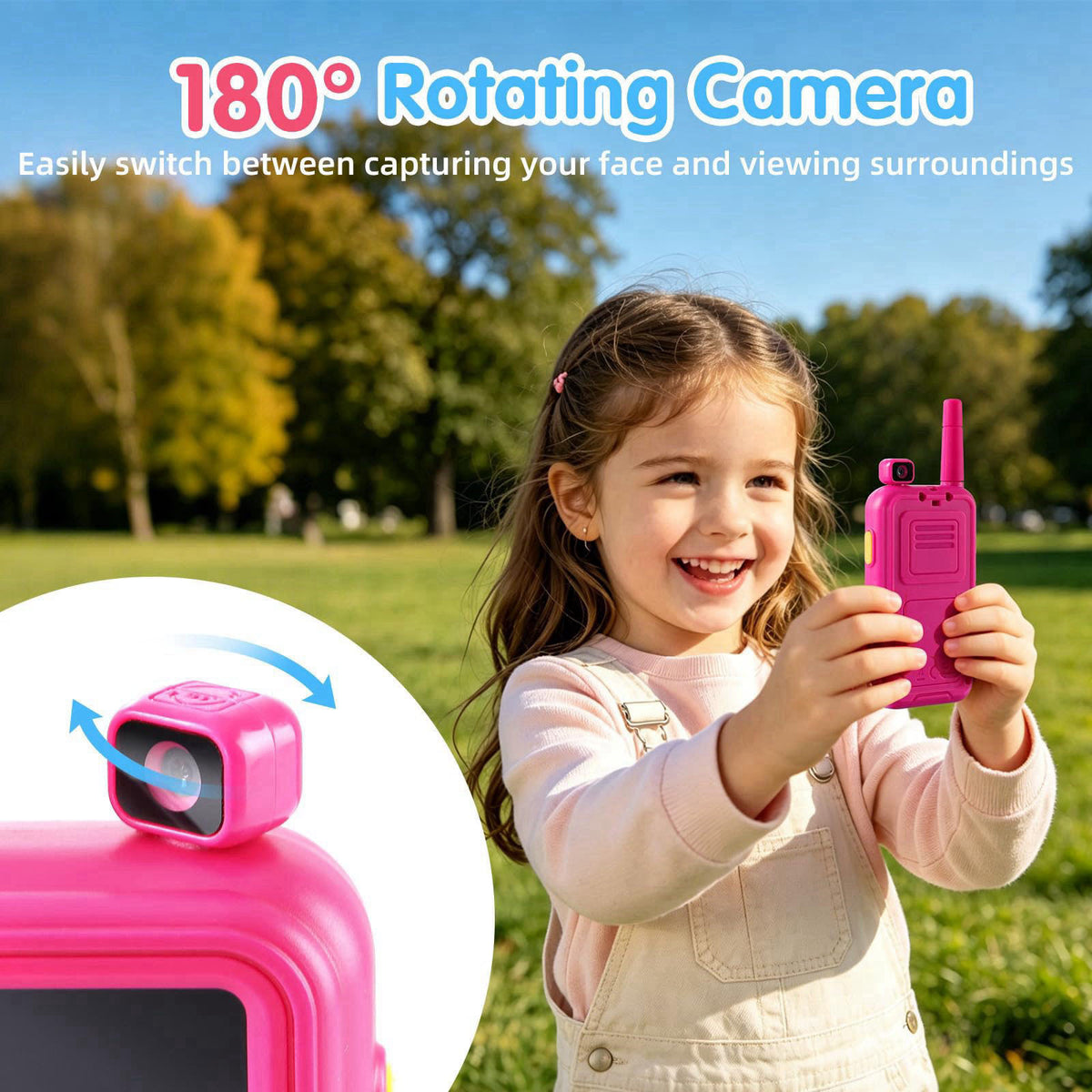 PELLOR Kids Video Walkie Talkies 2 Pack with 180° Rotatable Camera – close-up detail