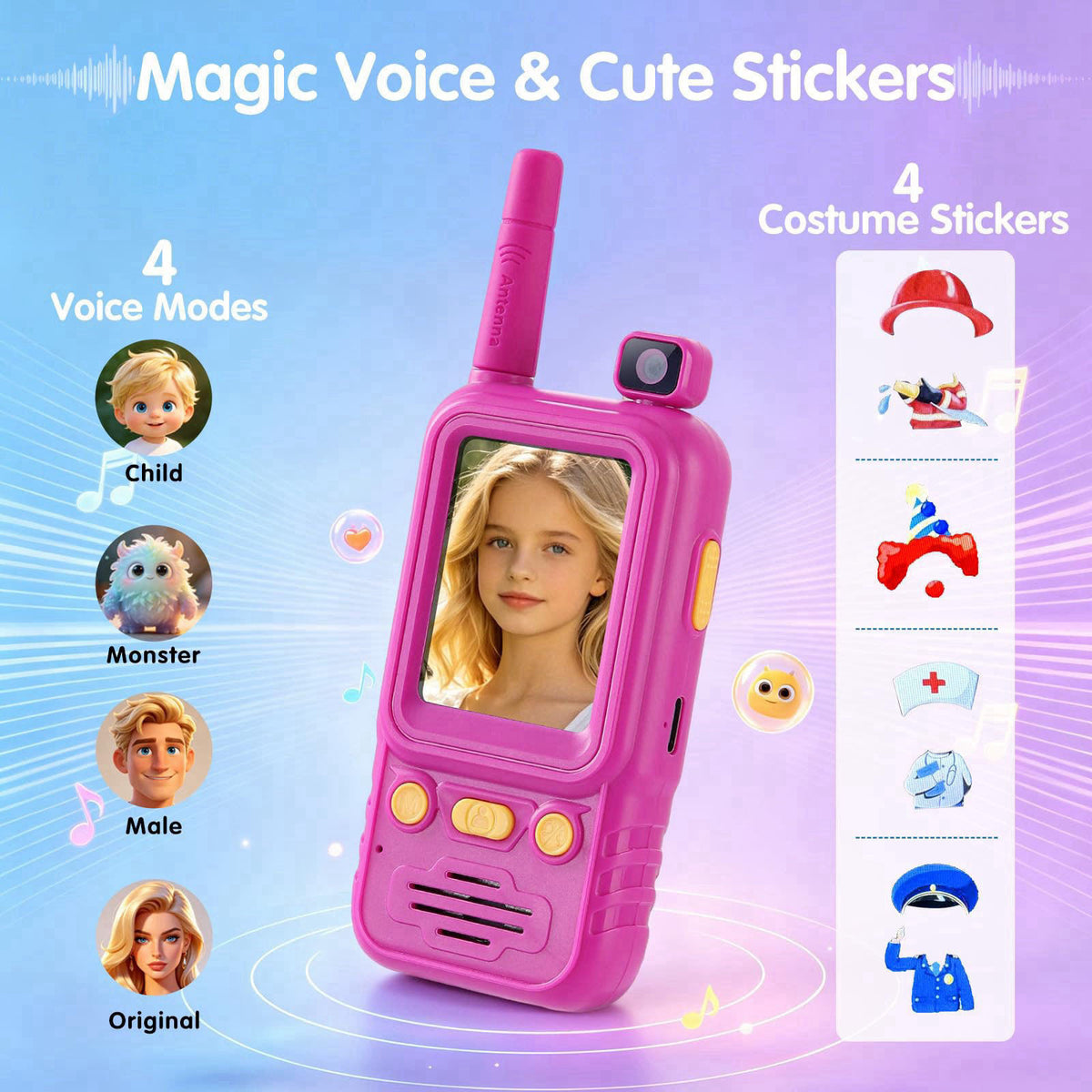 PELLOR Kids Video Walkie Talkies 2 Pack with 180° Rotatable Camera – packaging and label