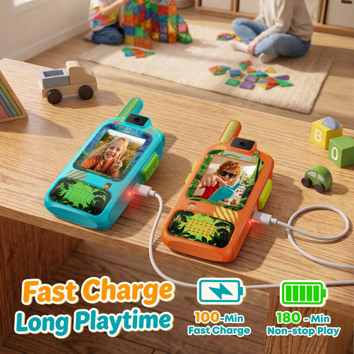 Veeniix Video Walkie Talkies for Kids 2 Pack with HD Camera Rechargeable – back view and specifications