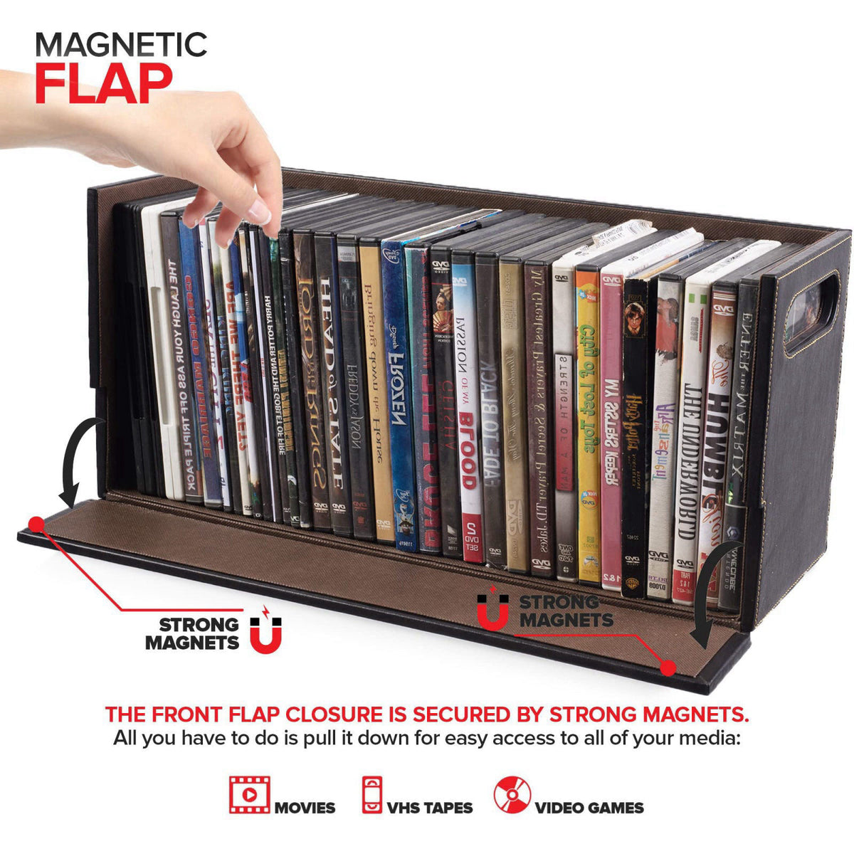 Stock Your Home DVD Storage Box, Movie Shelf Organizer for Blu-Ray, Video Game Cases, CDs, VHS Tape Display Stand, Disc 