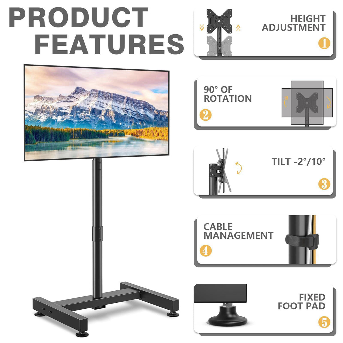 TVON TV Floor Stand for 13-50 inch TVs up to 44 lbs, Max VESA 200x200mm – alternate angle