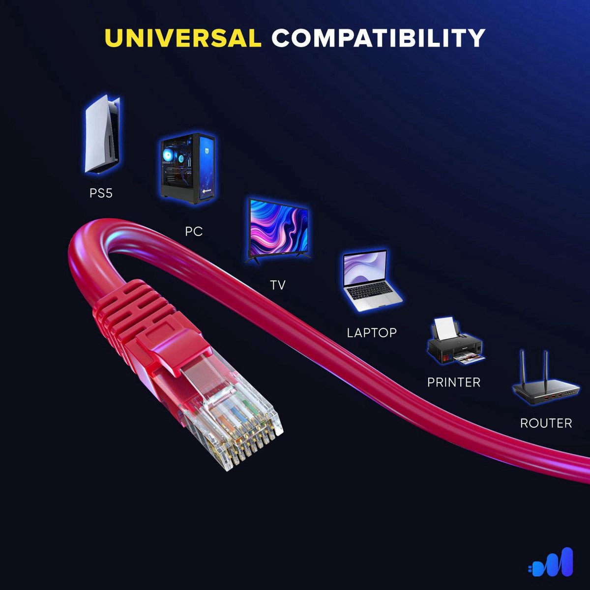 Maximm Cat6 Ethernet Cable 25 Ft, 10 Gbps 550 MHz, RJ45, Red, 12 Pack – alternate angle