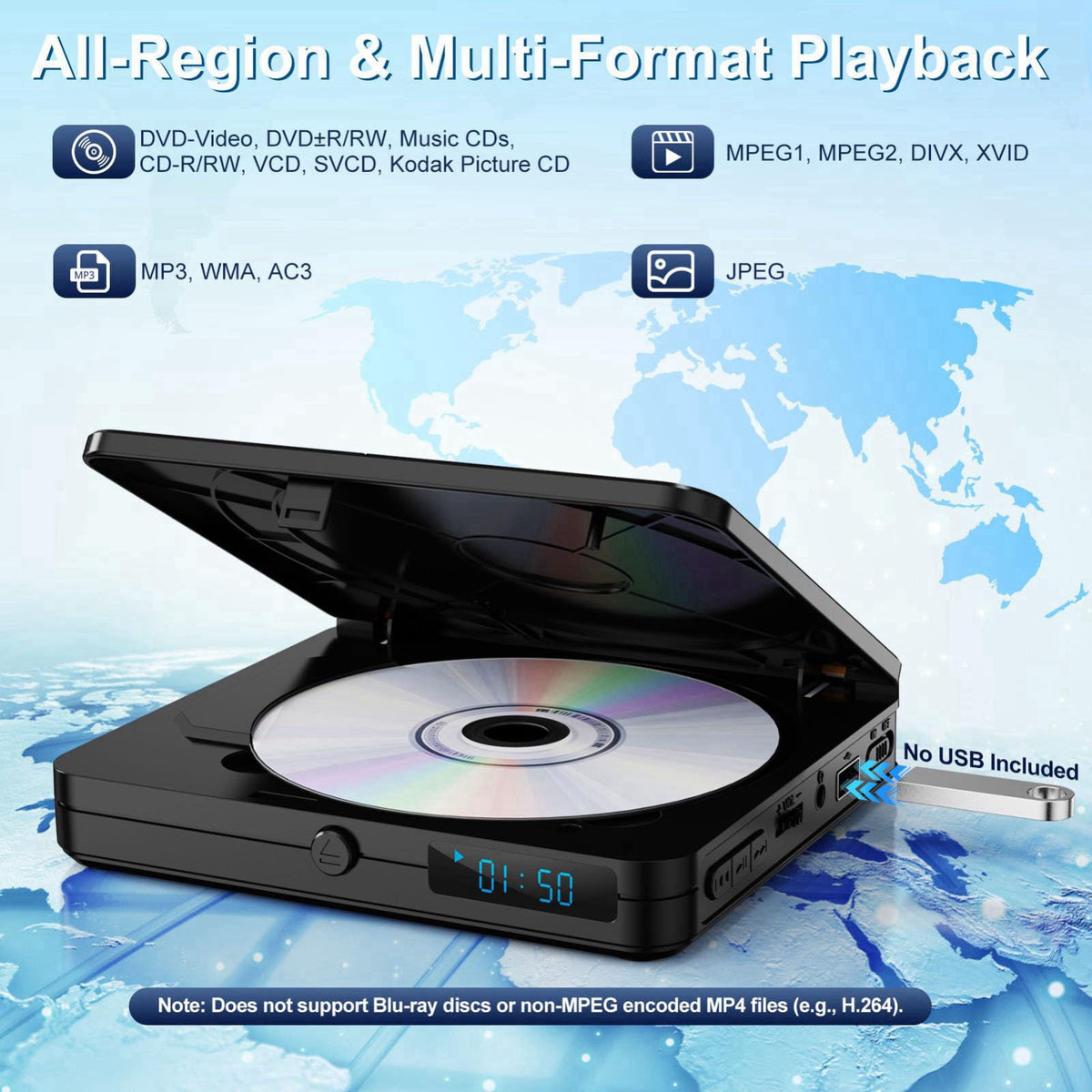 Homlab Mini DVD Player with HDMI, Remote Control, All Region Free, 1080P HD – close-up detail