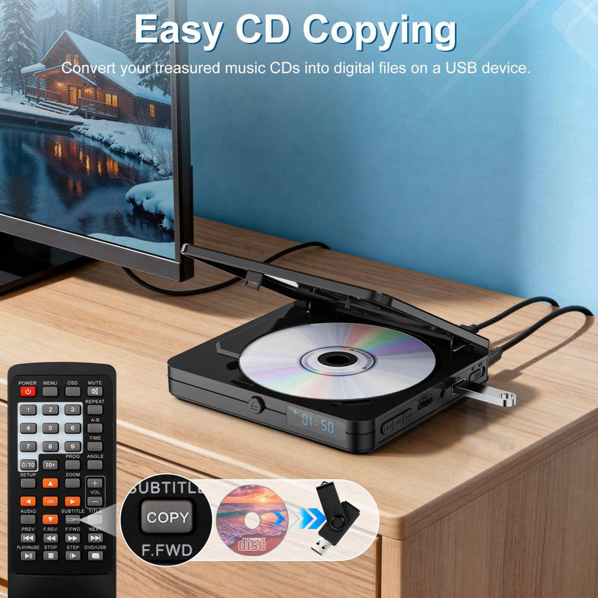 Homlab Mini DVD Player with HDMI, Remote Control, All Region Free, 1080P HD – packaging and label