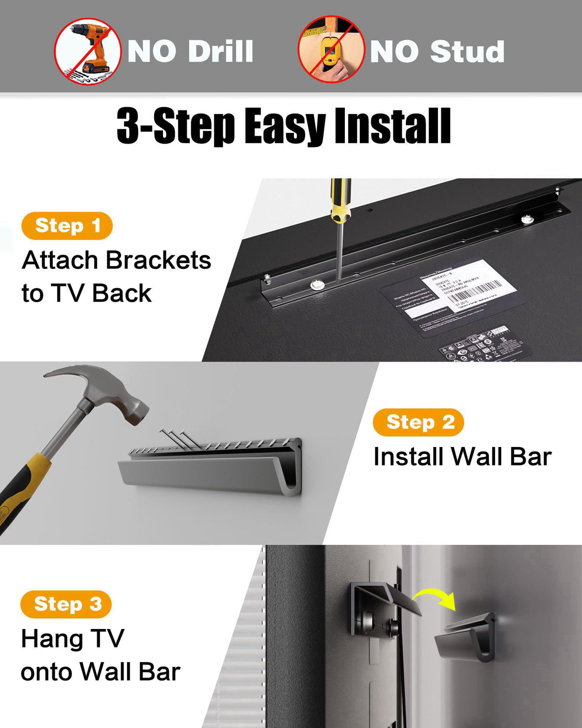 HYPIGO No Drill TV Mount, Fits 32 to 75 Inch TVs, Holds up to 150 lbs – full view
