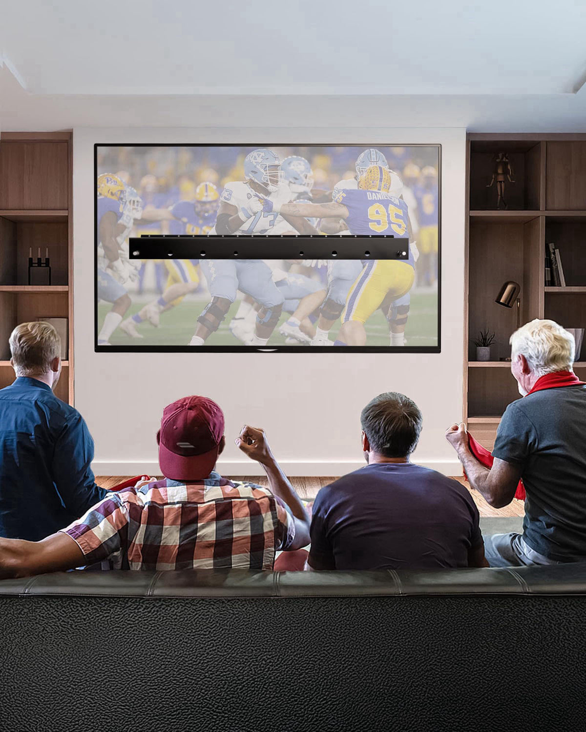 HYPIGO No Drill TV Mount, Fits 32 to 75 Inch TVs, Holds up to 150 lbs – back view and specifications