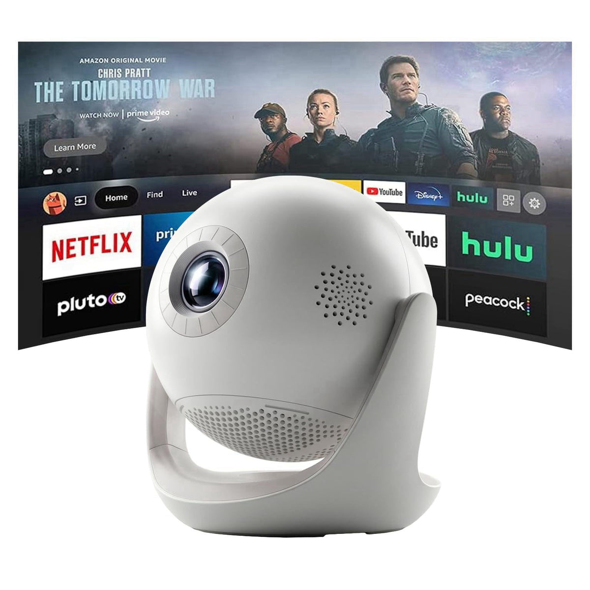 Pankimos 【2026 Upgrade Version】Smart Portable Projector with WiFi 6 & Android TV, Spherical Movie Projector for Ceiling,