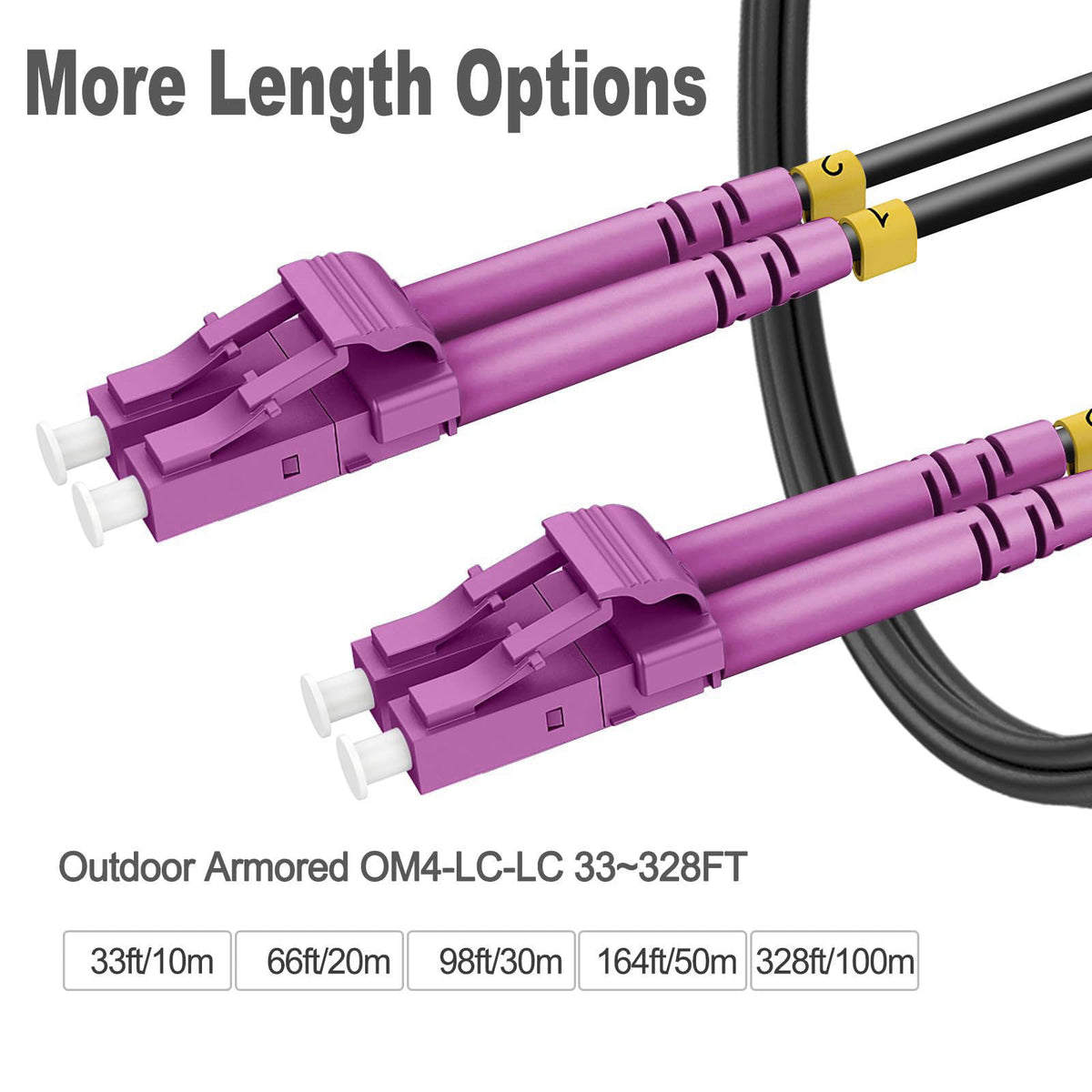 RamboCables OM4 LC to LC Fiber Patch Cable Armored Multimode, 30ft/10m – alternate angle