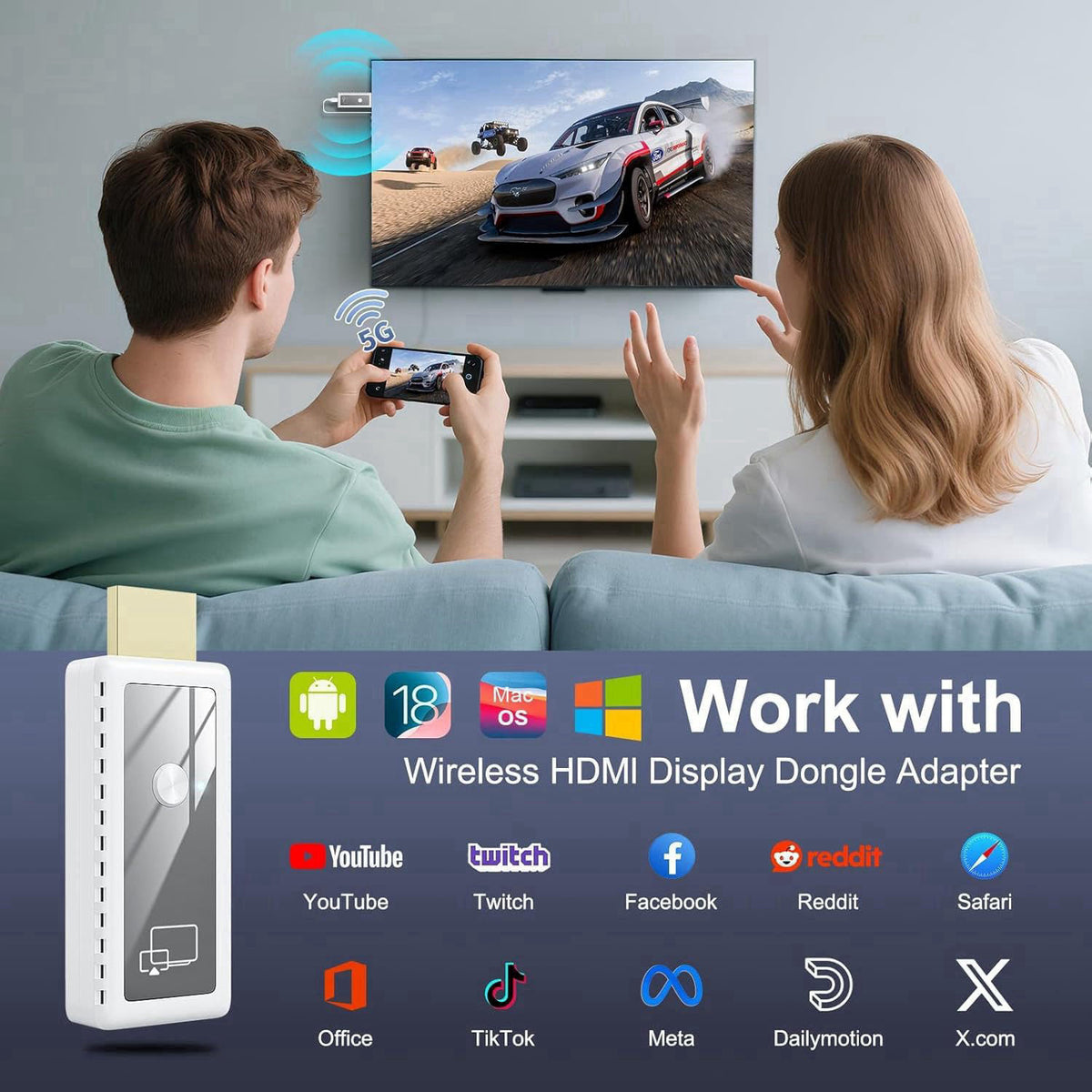 Gogerit 1080P Wireless HDMI Display Adapter,2.4G & 5G Wireless HDMI Screen Mirroring Adapter Extender from Smartphone,La