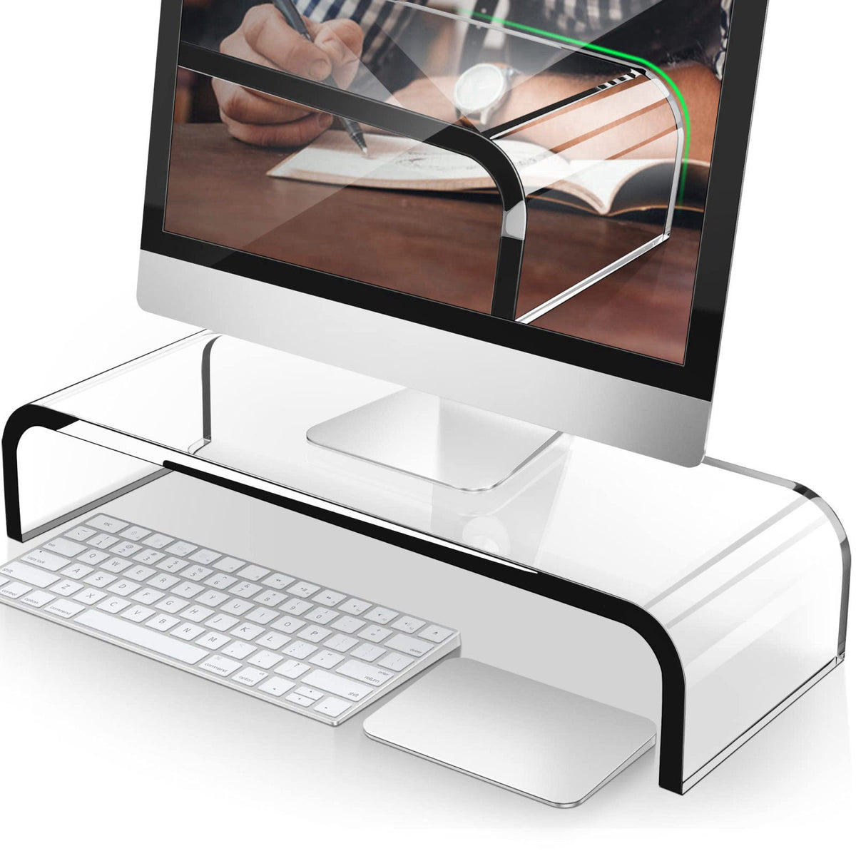 AboveTEK Acrylic Monitor Stand, Premium Large Monitor Riser 20 inch, Crystal Clear Acrylic Computer Stand Laptop Desk St