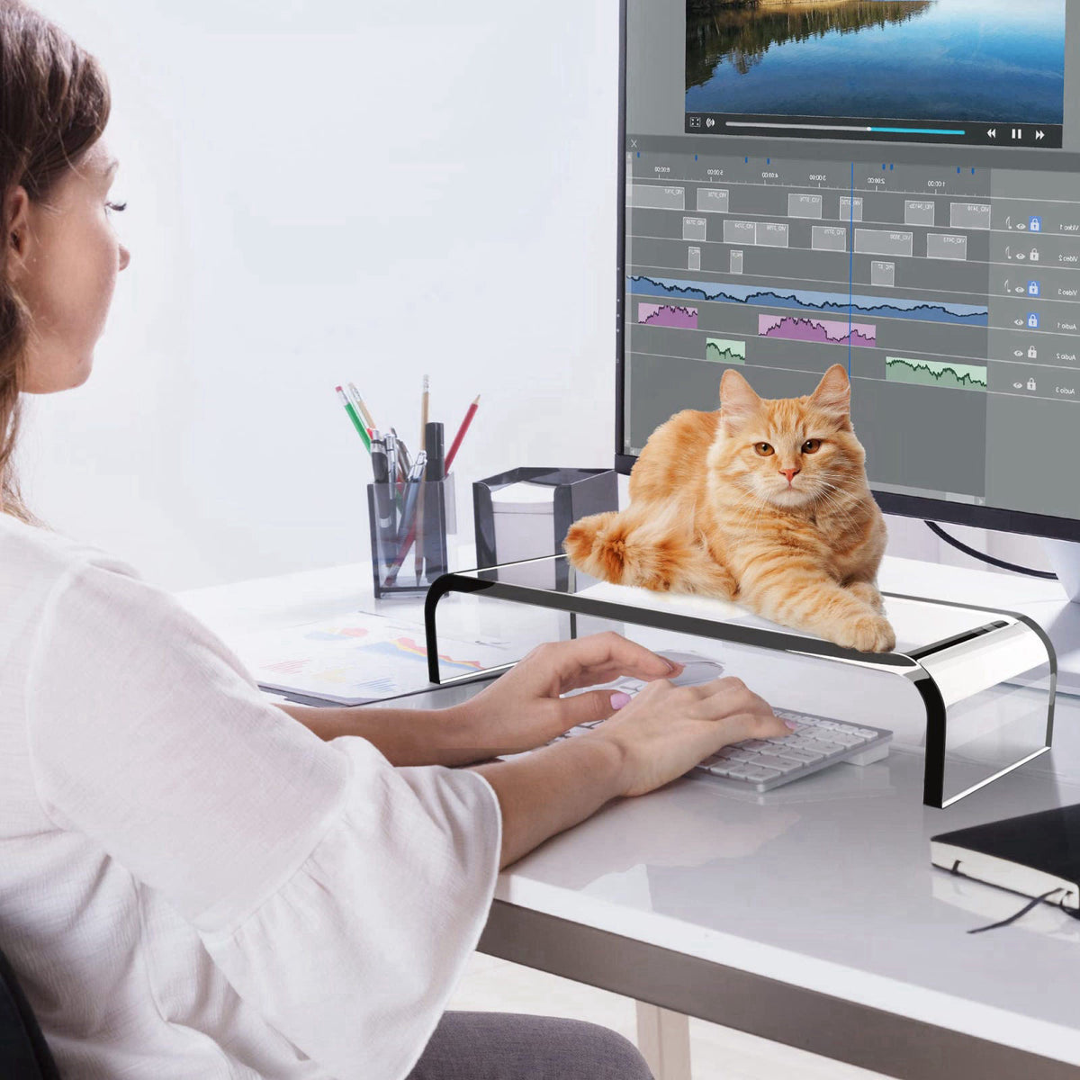 AboveTEK Acrylic Monitor Stand, Premium Large Monitor Riser 20 inch, Crystal Clear Acrylic Computer Stand Laptop Desk St