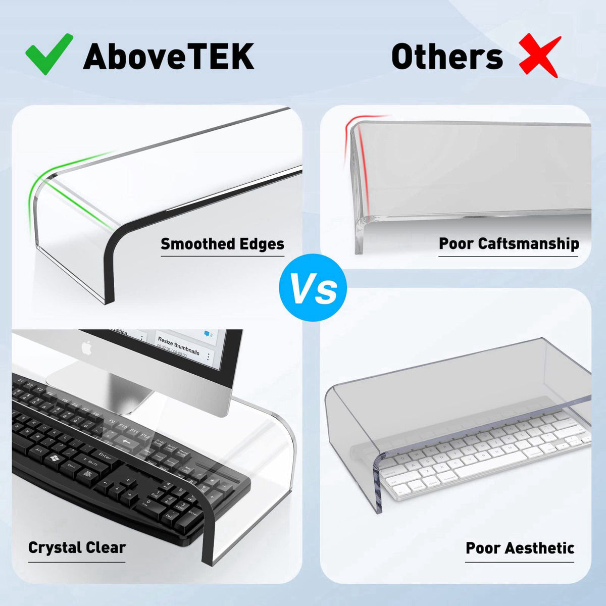AboveTEK Acrylic Monitor Stand, Premium Large Monitor Riser 20 inch, Crystal Clear Acrylic Computer Stand Laptop Desk St