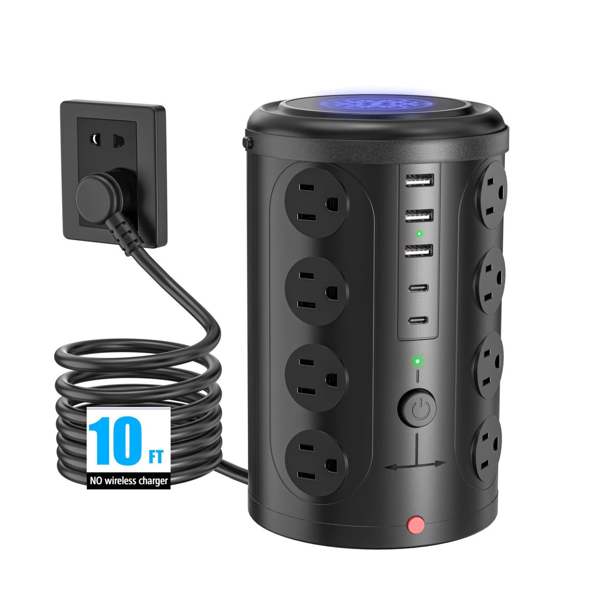 UWIWUTEI 10FT Power Strip Tower Surge Protector,16 Wide‑Spaced Outlets & 5 USB Ports – product photo (Power Strips)