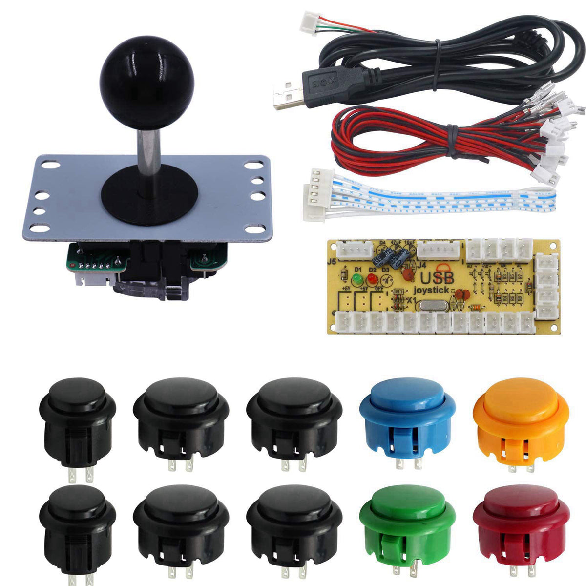 SJ@JX SJJX DIY Arcade Game Button and Joystick Controller Kit for Rapsberry Pi and Windows,5 Pin Joystick and 10 Push Bu