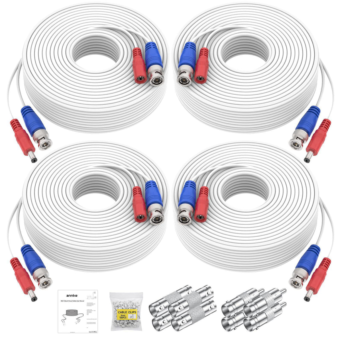 ANNKE 30M/100ft BNC Cable for CCTV Analog Wired Security Camera, White – White Black White White Black White White