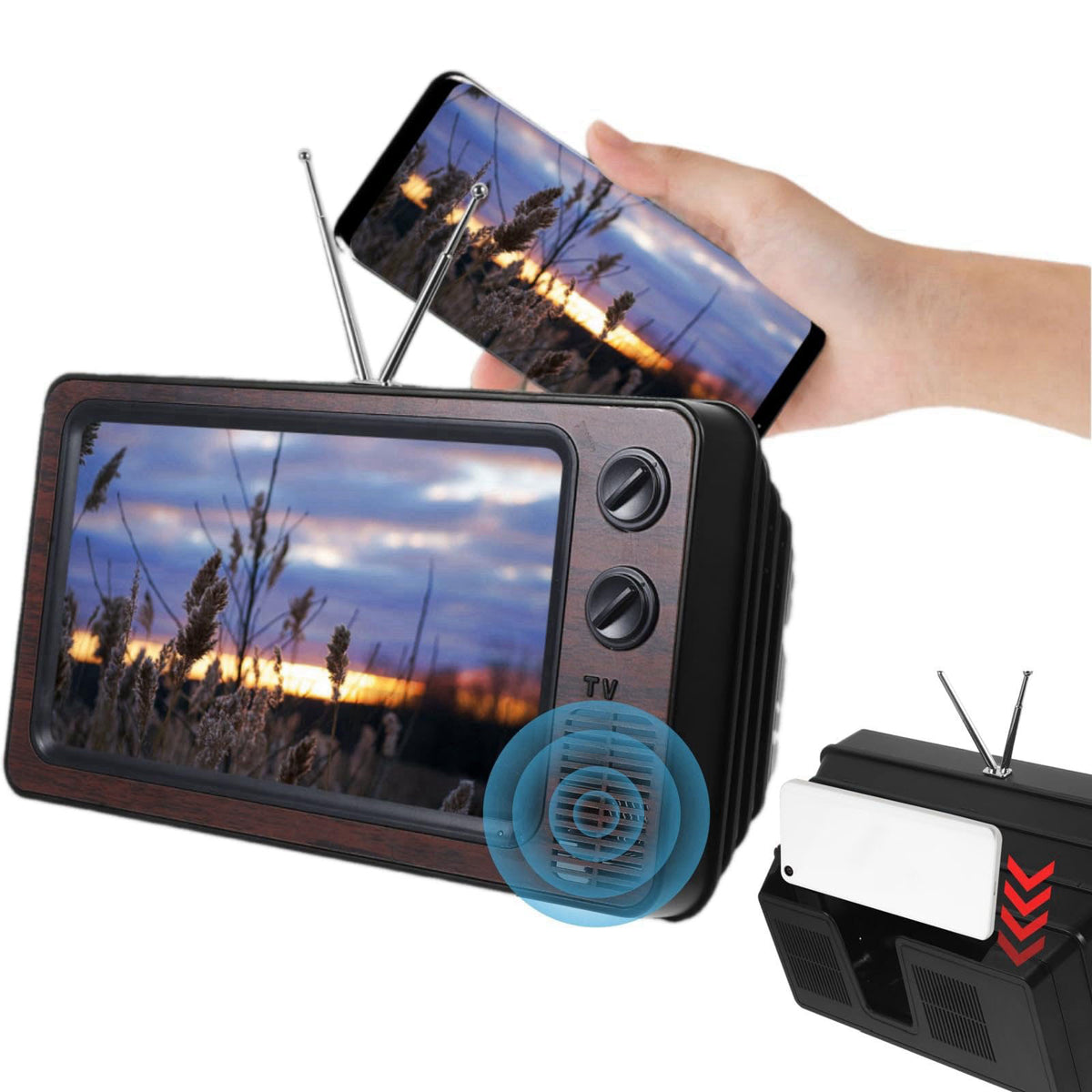 jojofuny Retro TV Phone Screen Magnifier with Light Brown Exterior