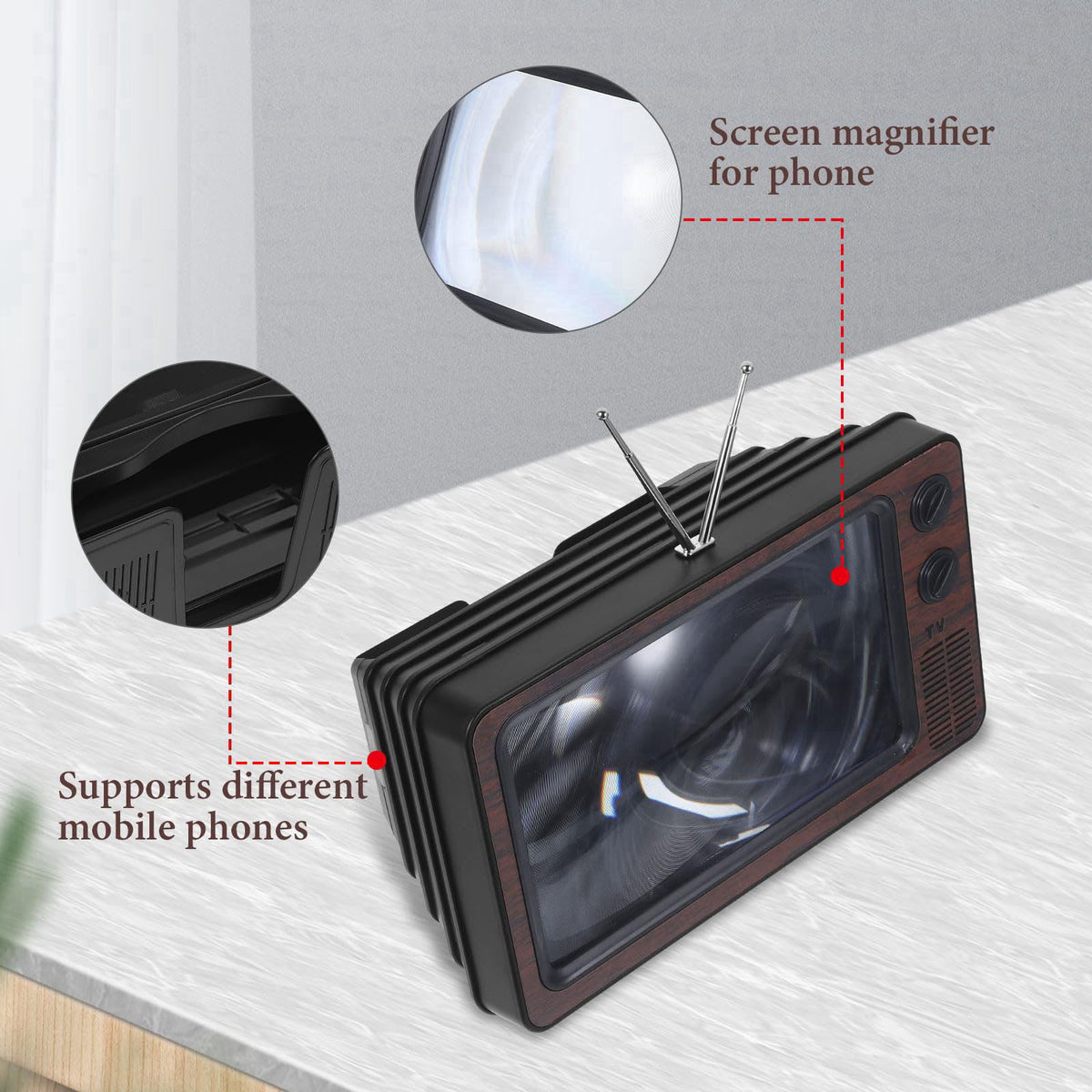jojofuny Retro TV Phone Screen Magnifier with Light Brown Exterior – alternate angle