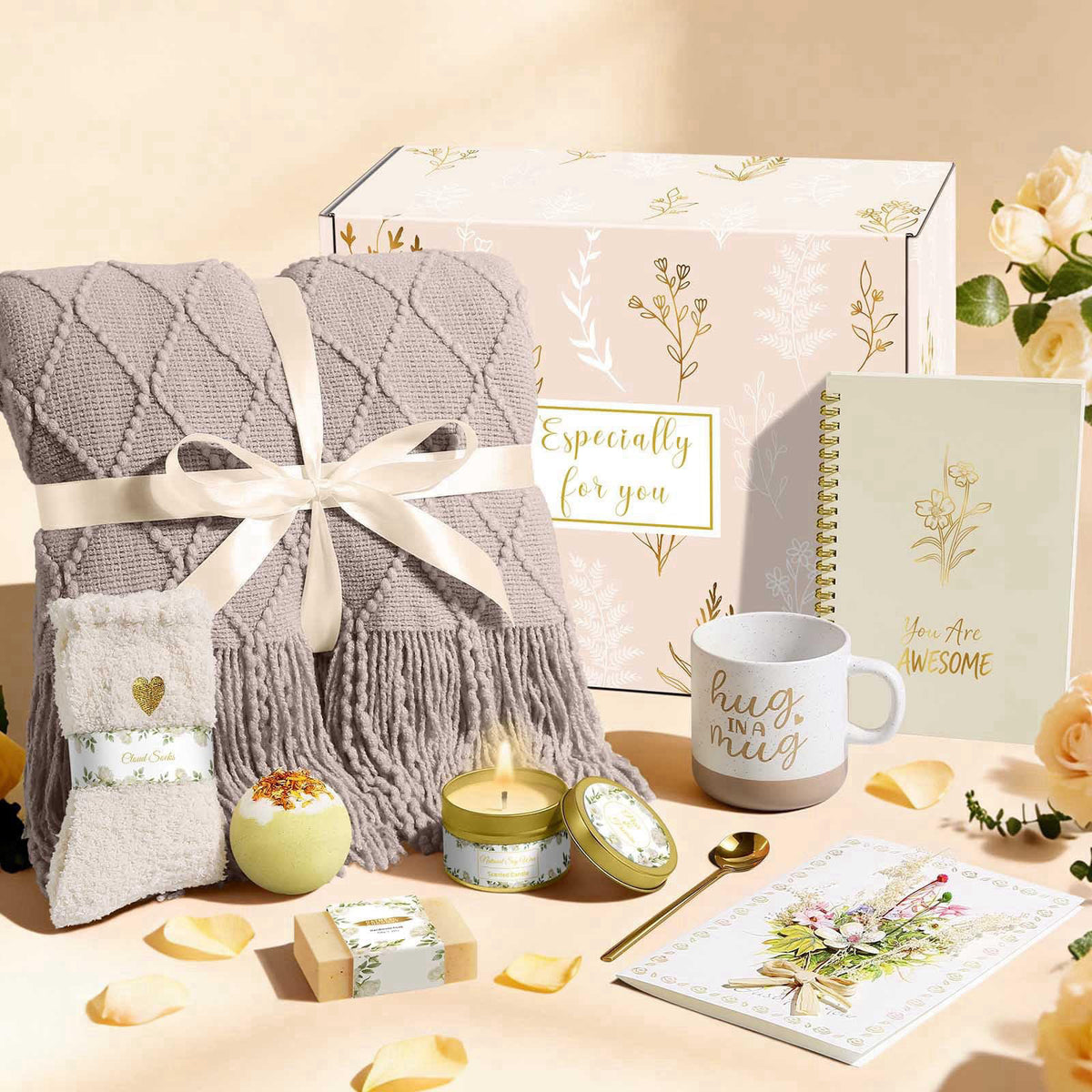Wasocol Birthday Gifts for Women Self Care Gift Basket, Get Well Relaxing Spa Gift Baskets for Women, Unique Inspiration