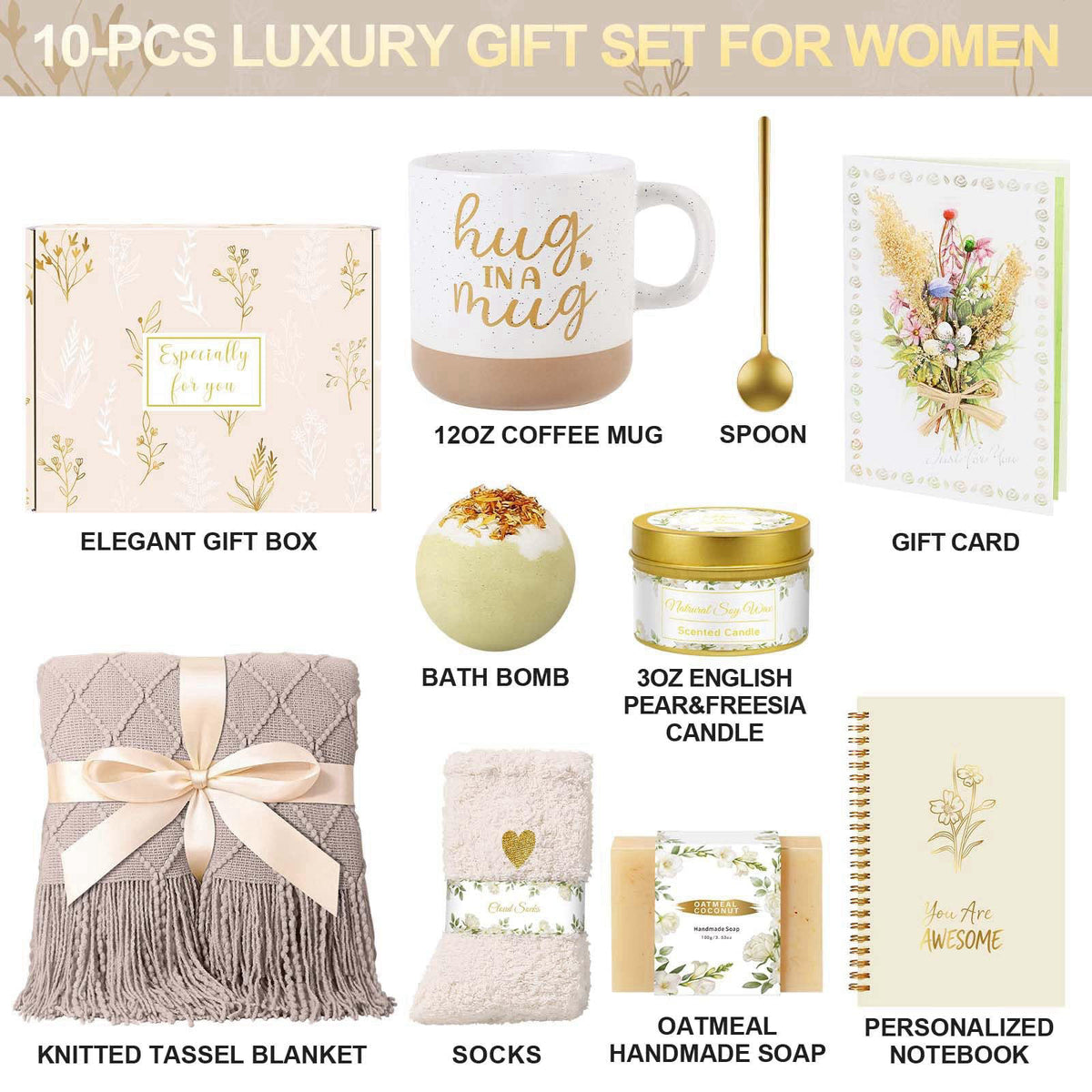 Wasocol Birthday Gifts for Women Self Care Gift Basket, Get Well Relaxing Spa Gift Baskets for Women, Unique Inspiration