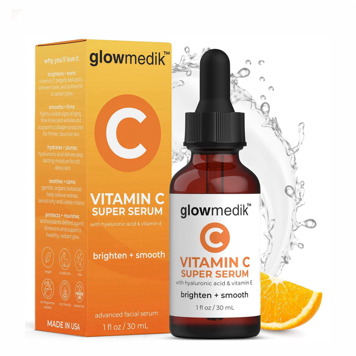 Glowmedik Vitamin C Serum for Face with Hyaluronic Acid, Illuminating Dark Spot Corrector for Acne Scars, Dark Spot, Agi