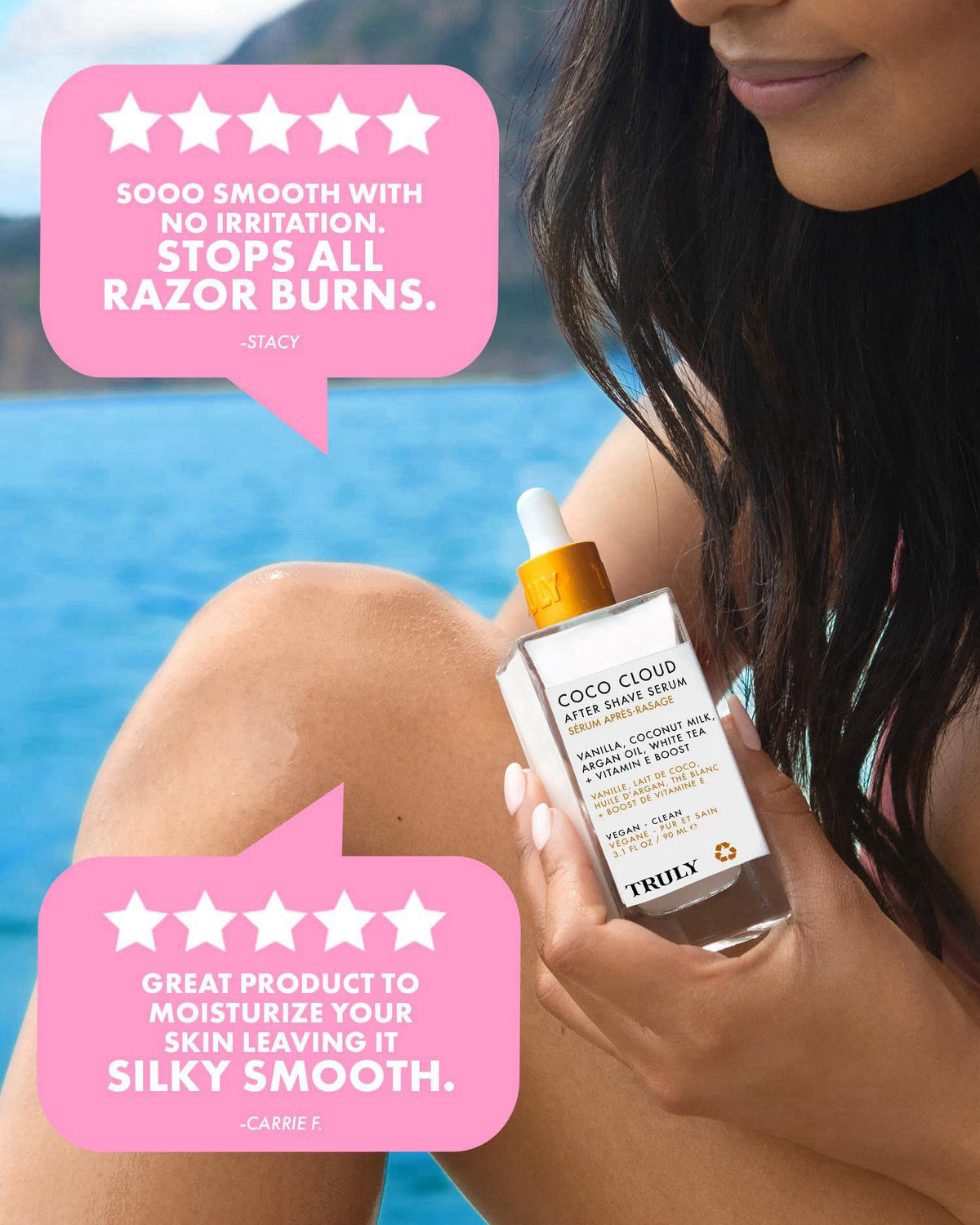 Truly Beauty Coco Cloud After Shave Serum | Post-Shave Treatment – back view and specifications