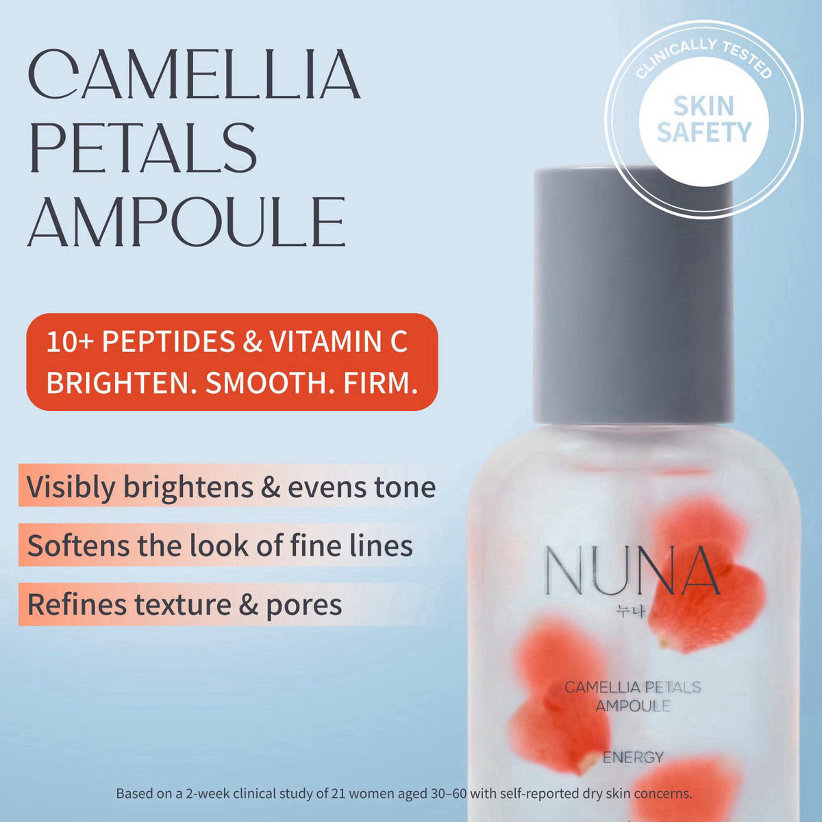NUNA Camellia Petals Ampoule Peptides Face Serum - Niacinamide, Camellia Japonica, Vitamin C and Centella Asiatica – Ant
