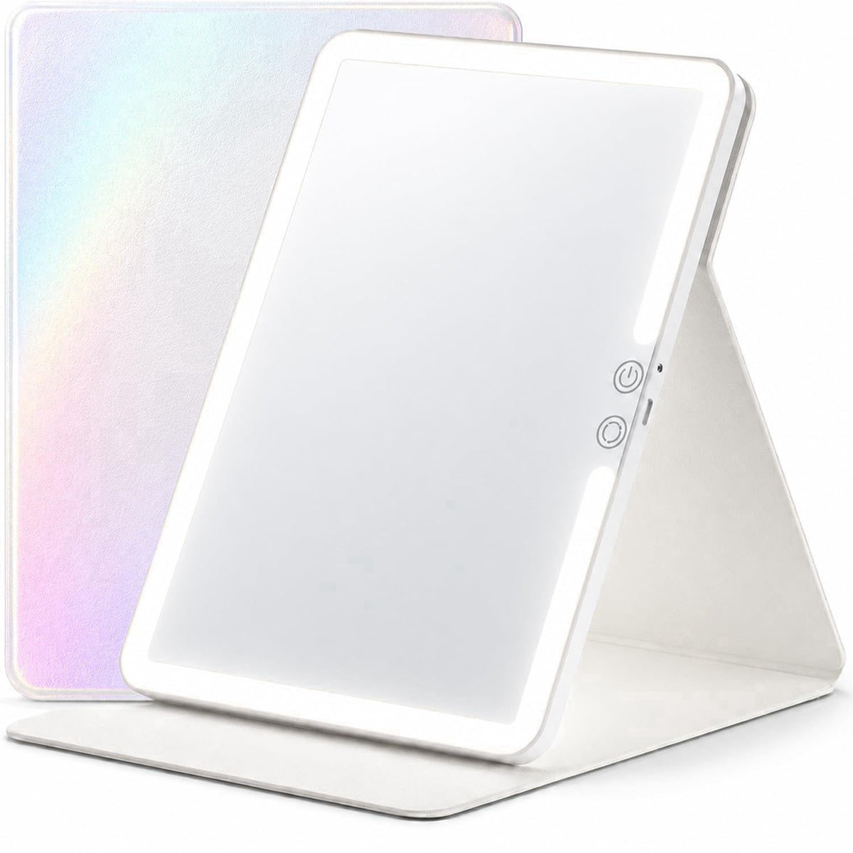 HUGOAI Travel Makeup Mirror with Lights, Iridescent Blush, 11.9" – Smooth Pink, Acrylonitrile Butadiene Styrene (ABS