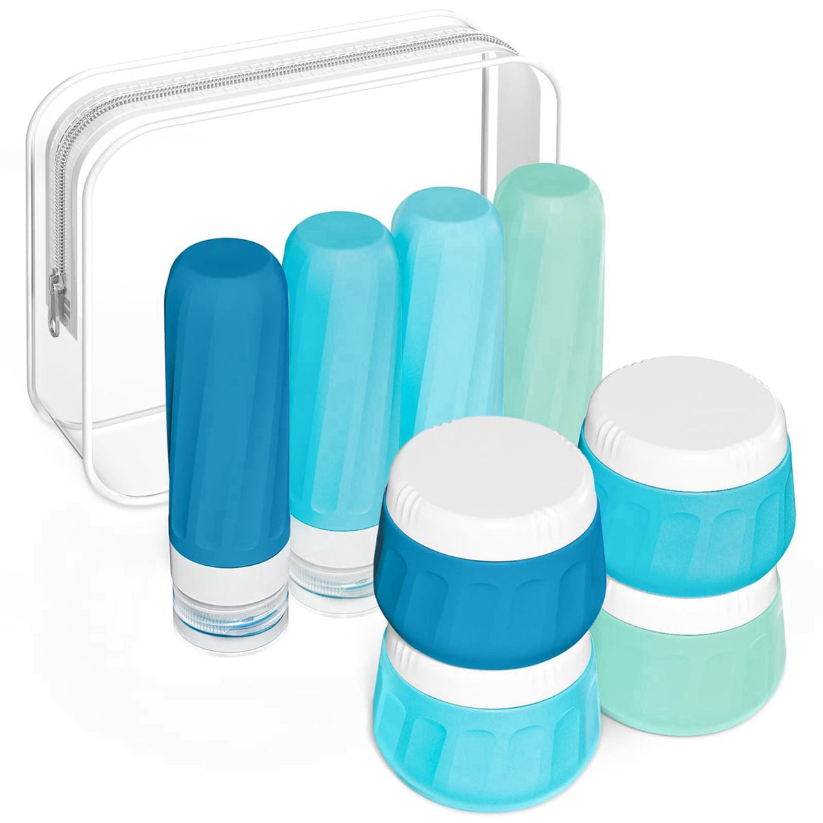 Mrsdry Travel Size Toiletries 8 Pack, TSA Approved 3oz Silicone Squeeze Bottles & Cream Jars with Clear Travel Bag – pro