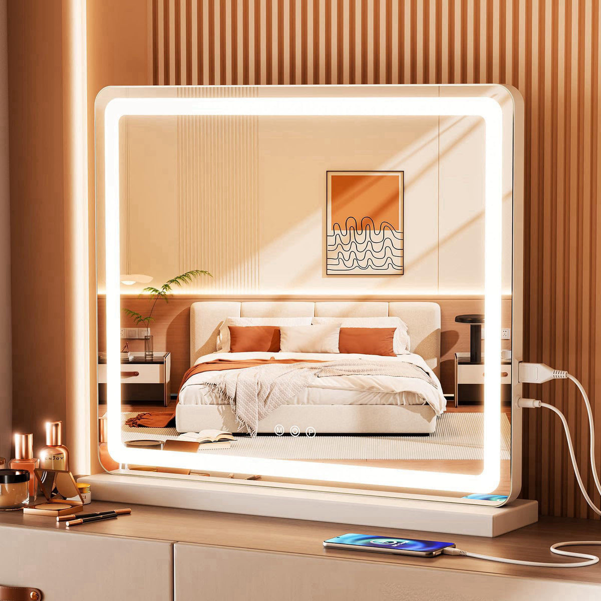 Sweetcrispy 19"x22" LED Vanity Mirror with Lights, Lighted Makeup