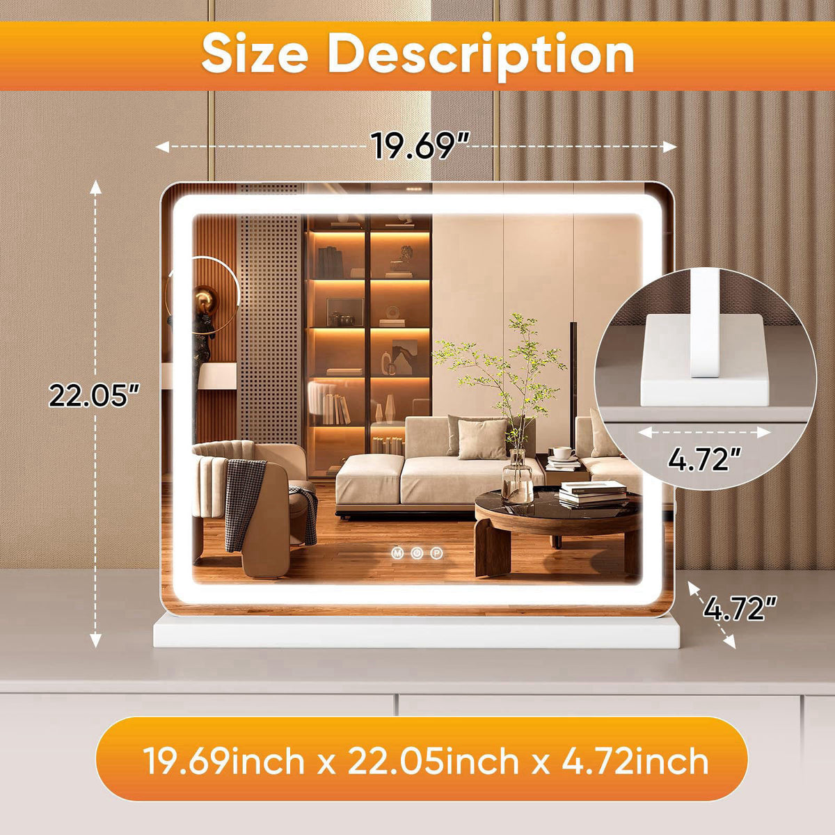 Sweetcrispy 19"x22" LED Vanity Mirror with Lights, Lighted Makeup – close-up detail