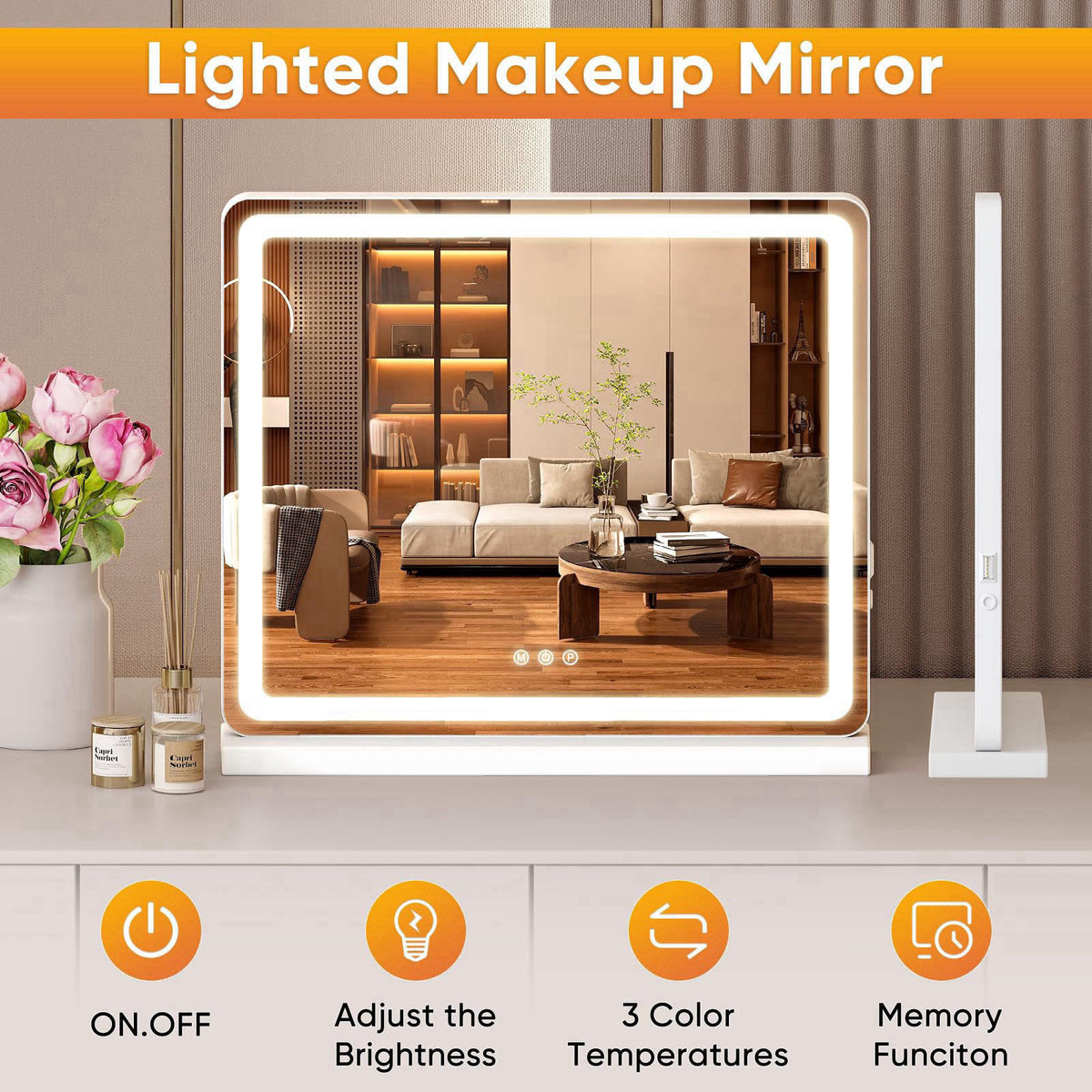 Sweetcrispy 19"x22" LED Vanity Mirror with Lights, Lighted Makeup – packaging and label