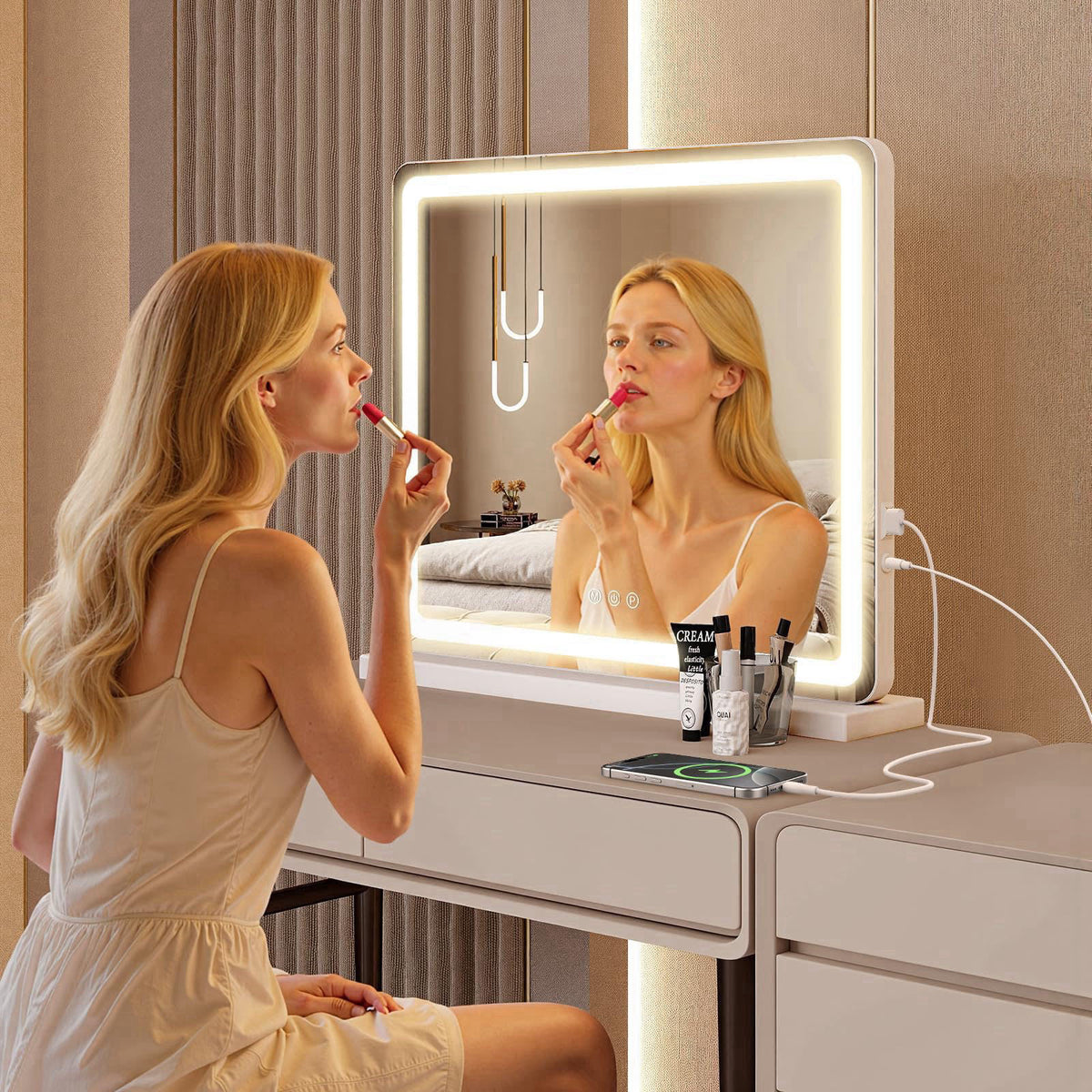 Sweetcrispy 19"x22" LED Vanity Mirror with Lights, Lighted Makeup – alternate angle
