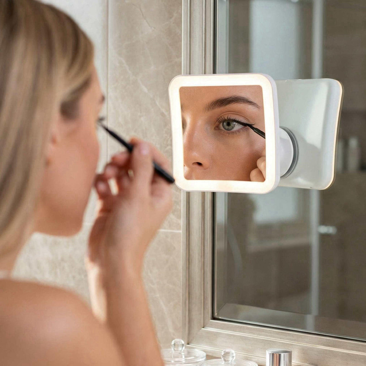 Fancii 10X Magnifying Lighted Makeup Mirror - Daylight LED Vanity Mirror - Compact, Cordless, Locking Suction, 6.5" 