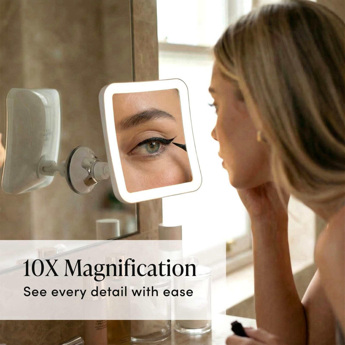 Fancii 10X Magnifying Lighted Makeup Mirror - Daylight LED Vanity Mirror - Compact, Cordless, Locking Suction, 6.5" 