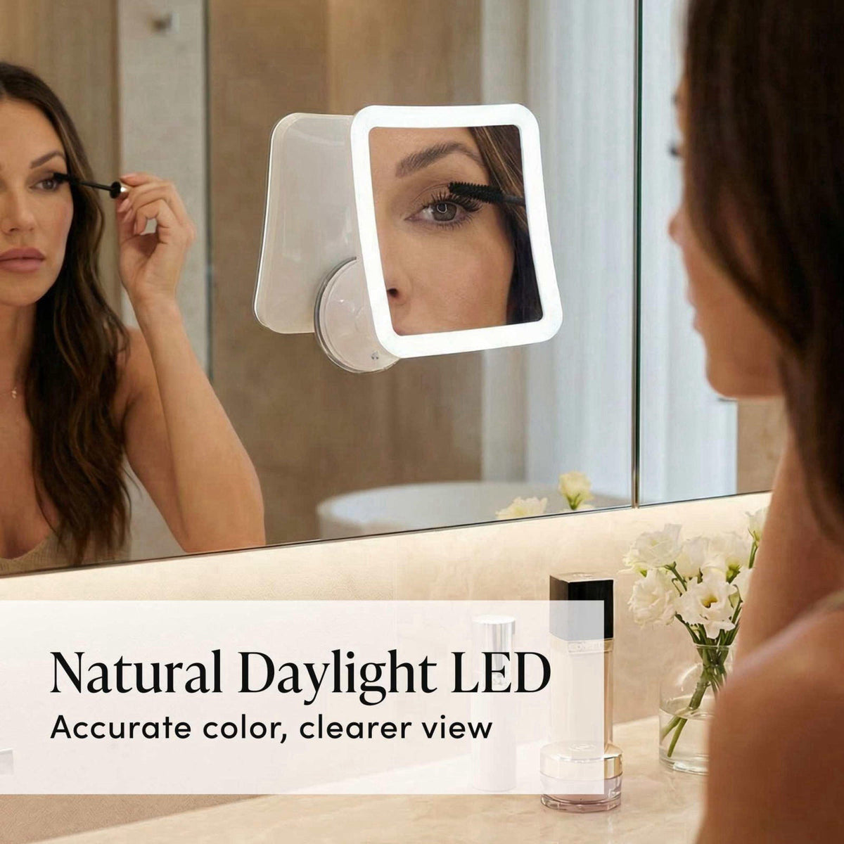 Fancii 10X Magnifying Lighted Makeup Mirror - Daylight LED Vanity Mirror - Compact, Cordless, Locking Suction, 6.5" 