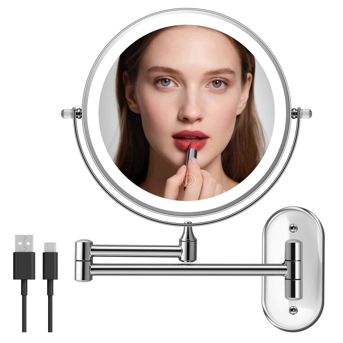 IZHIBATU Rechargeable Lighted Wall Mounted Makeup Mirror, 8" Double-Sided Magnifying Mirror with Lights 20X, 3 Color