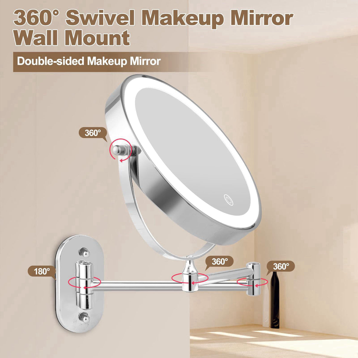 IZHIBATU Rechargeable Lighted Wall Mounted Makeup Mirror, 8" Double-Sided Magnifying Mirror with Lights 20X, 3 Color