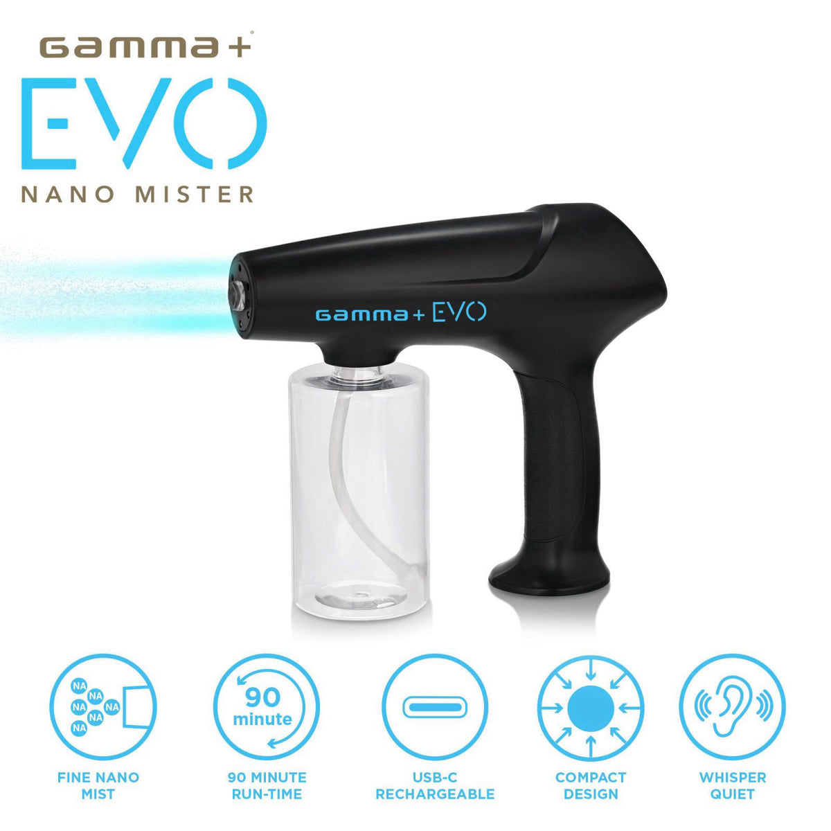 GAMMA+ Evo Nano Mister Cordless Portable Water Sprayer, Disinfect Mist, USB-C Rechargeable for Barber, Salon, Home Use –