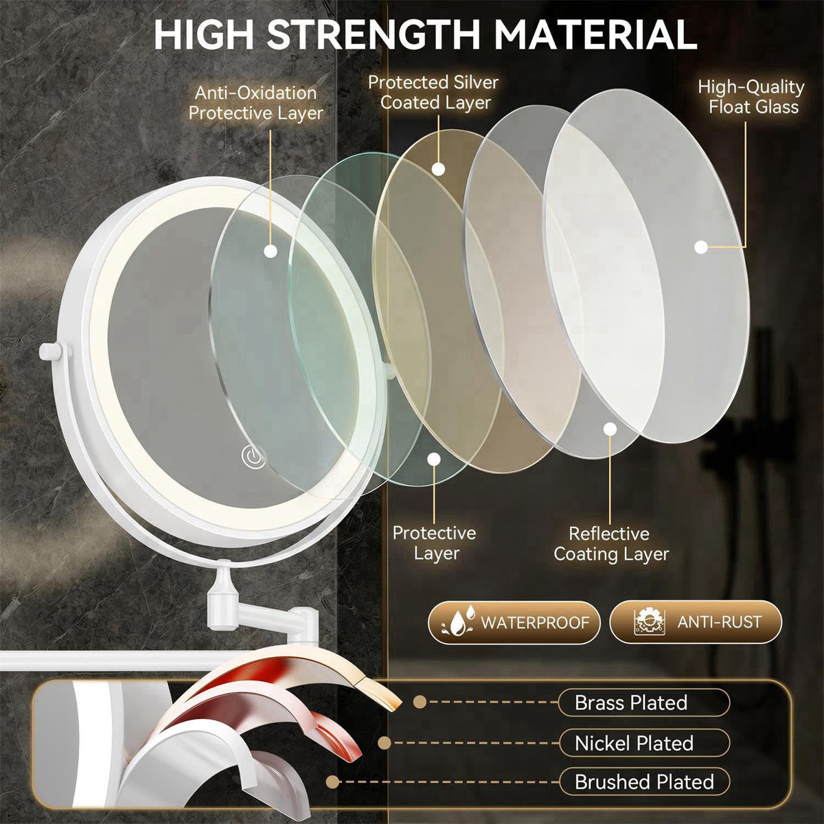 Auxmir 1X/20X Wall Mounted Makeup Mirror, 8" Rechargeable Magnifying Mirror – alternate angle