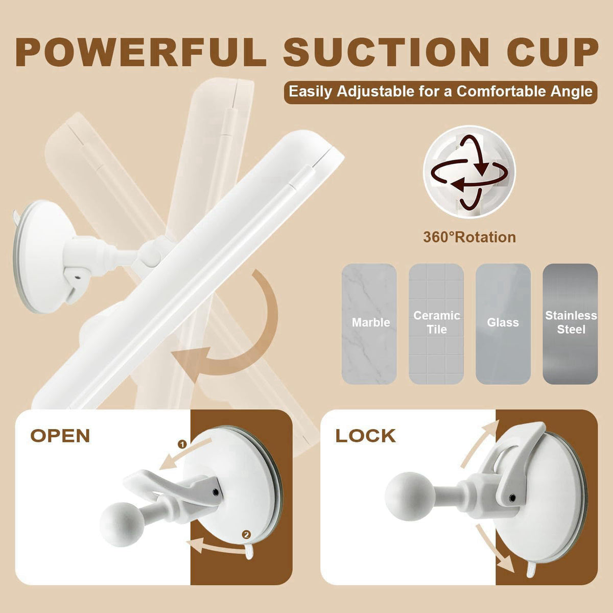 Hoxutym LED Shower Mirror with Lights for Bathroom, Trifold Vanity Mirror | Powerful Suction Mount, Rechargeable Makeup 