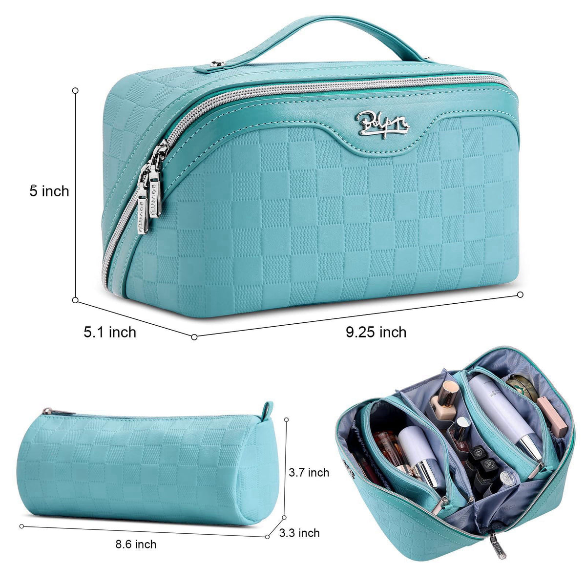 BOYATU Travel Makeup Bag Organizer: 180°Open-Flat 3 Pcs Make up Bags Set – packaging and label
