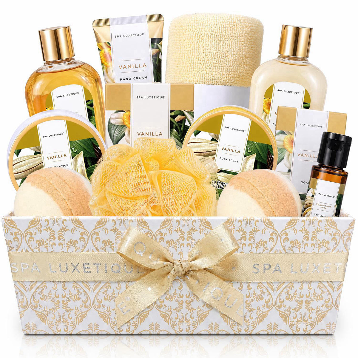 spa luxetique Spa Gift Baskets for Women, Luxetique Spa Kit for Women, 12pcs Vanilla Bath and Body Sets, Birthday Gifts,