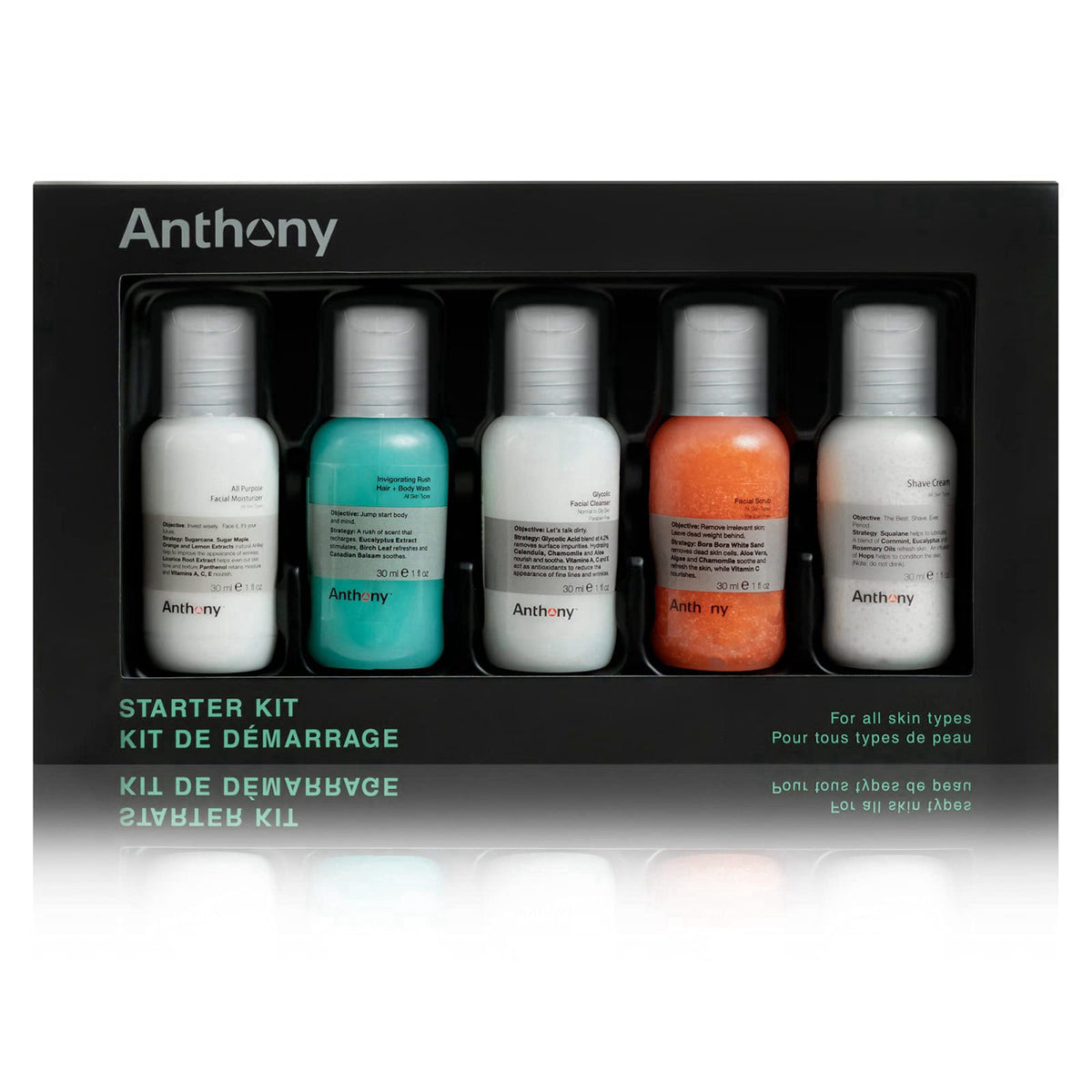 Anthony Starter Kit, 5 Count, Glycolic Facial Cleanser, Facial Scrub, All Purpose Facial Moisturizer, Invigorating Rush 