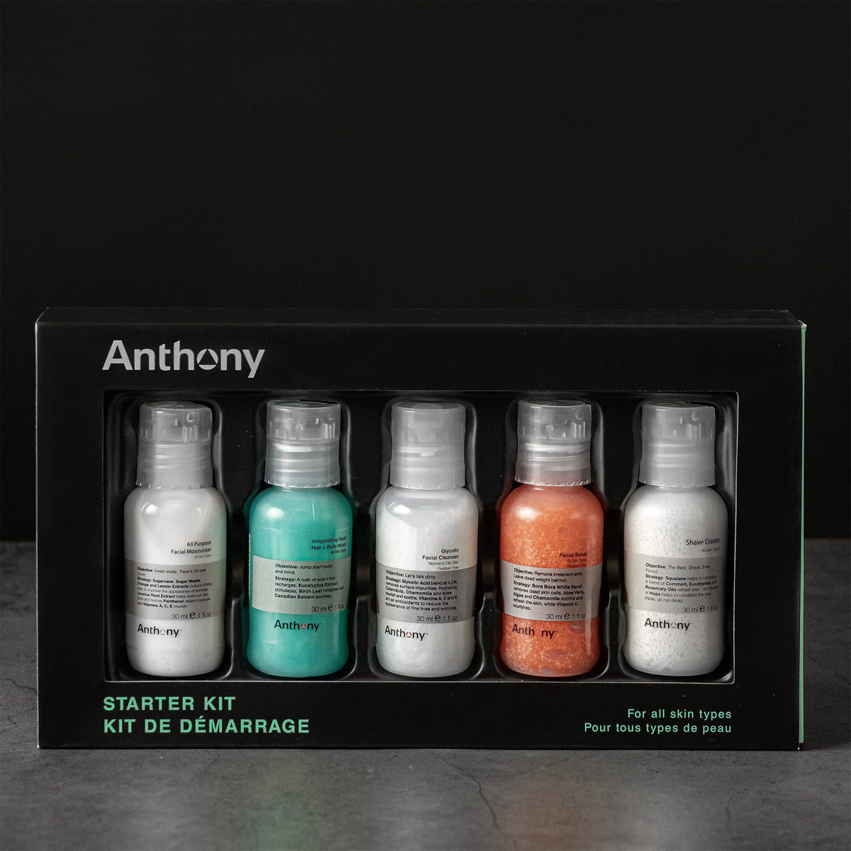 Anthony Starter Kit, 5 Count, Glycolic Facial Cleanser, Facial Scrub, All Purpose Facial Moisturizer, Invigorating Rush 