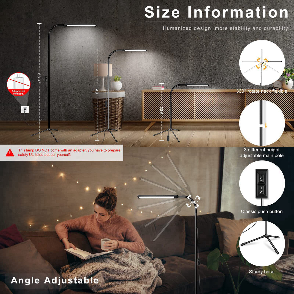 EBEST Led Floor Lamp for eyelash extensions Standing light Floor Lamps for Office Standing Lamp Brightness eyelash lamp 