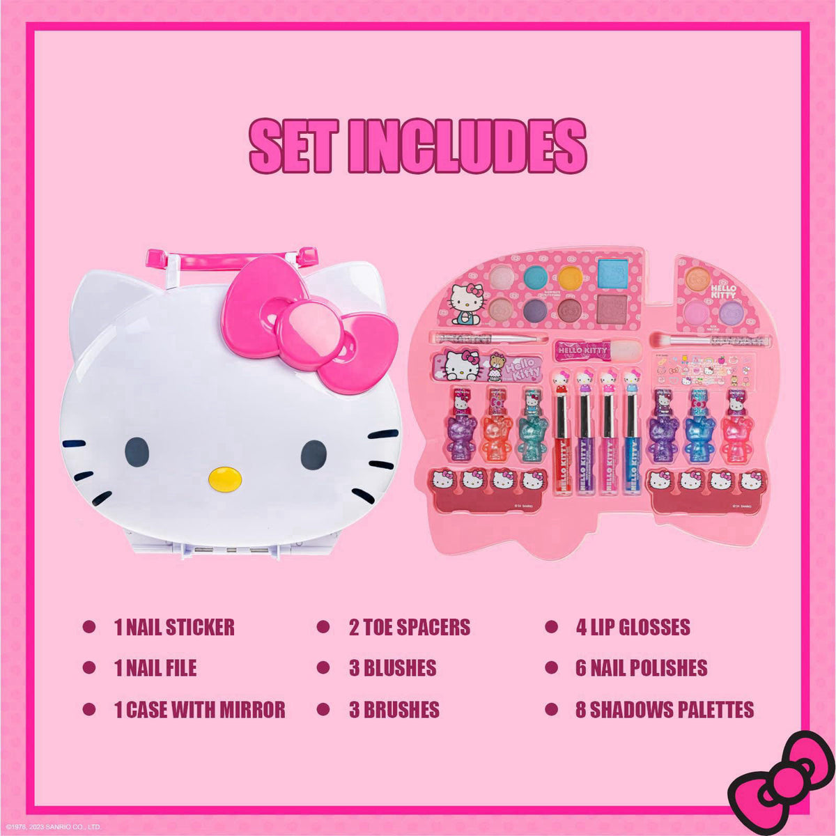 Townley Girl Hello Kitty Face Makeup Vanity Set with Light-Up Mirror – close-up detail in Hello Kitty